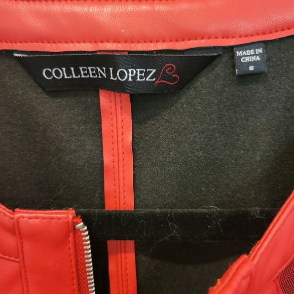 Colleen Lopaz Faux Leather Jacket Bright Orange Beautiful Zip Front Small - Picture 7 of 9